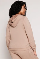 Womens Plus Size Fleece Zip Front Hoodie, Beige, Size 3X