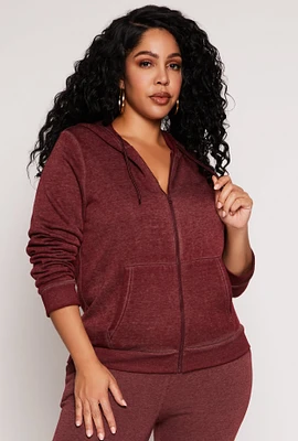 Womens Plus Size Fleece Zip Front Hoodie, Brown, Size 3X