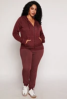 Womens Plus Size Fleece Zip Front Hoodie, Brown, Size 3X