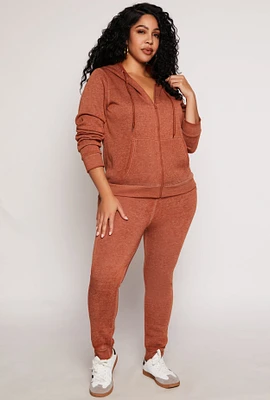Womens Plus Size Fleece High Waisted Joggers, Brown, Size 1X