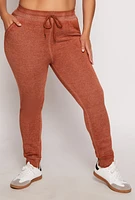 Womens Plus Fleece High Waisted Joggers, Brown,