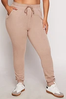 Womens Plus Size Fleece High Waisted Joggers, Brown, Size 2X