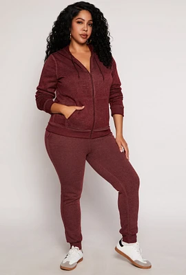 Womens Plus Size Fleece High Waisted Joggers, Burgundy, Size 1X