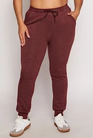 Womens Plus Size Fleece High Waisted Joggers, Burgundy, Size 1X