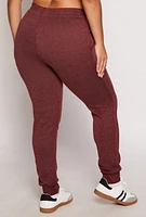 Womens Plus Size Fleece High Waisted Joggers, Burgundy, Size 2X