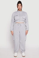 Womens Plus Size Zip Front Cropped Sweatshirt, Grey, Size 1X