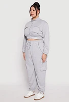 Womens Plus Size Zip Front Cropped Sweatshirt, Grey, Size 1X