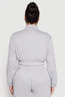 Womens Plus Size Zip Front Cropped Sweatshirt, Grey, Size 1X