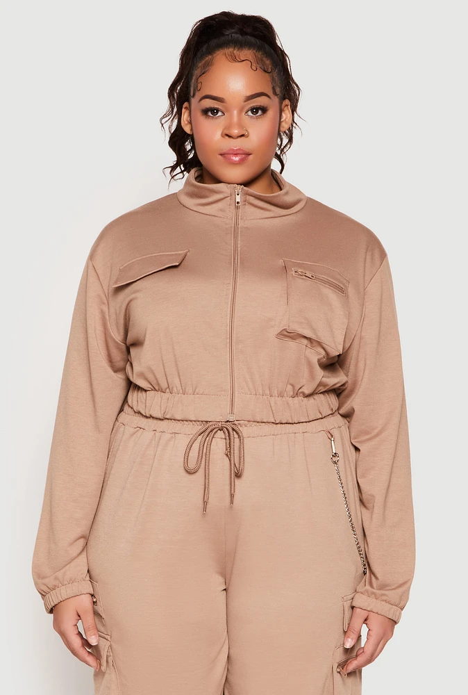 Womens Plus Zip Front Cropped Sweatshirt, 3X