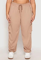 Womens Plus Size French Terry Chain Detail Cargo Joggers, Khaki, Size 1X