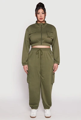 Womens Plus Size French Terry Chain Detail Cargo Joggers, Green, Size 3X