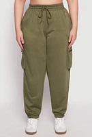 Womens Plus Size French Terry Chain Detail Cargo Joggers, Green, Size 3X
