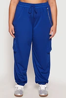 Womens Plus Size French Terry Chain Detail Cargo Joggers, Blue, Size 3X