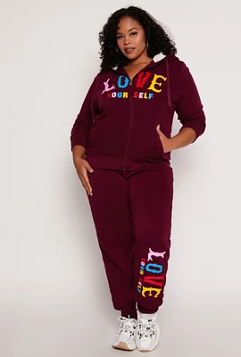 Womens Plus Size Love Yourself Joggers, Burgundy, Size 2X