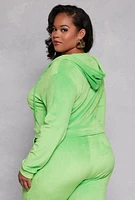 Womens Plus Velour Zip Front Hooded Crop Top,