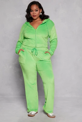 Womens Plus Size Velour Drawstring Straight Leg Pants, Green, Size 3X