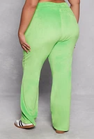 Womens Plus Size Velour Drawstring Straight Leg Pants, Green, Size 1X