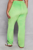 Womens Plus Size Velour Drawstring Straight Leg Pants, Green, Size 3X