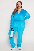 Womens Plus Velour Drawstring Straight Leg Pants, Blue,