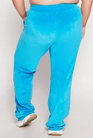 Womens Plus Velour Drawstring Straight Leg Pants, Blue,