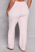 Womens Plus Size Velour Drawstring Straight Leg Pants, Pink, Size 2X