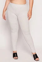 Womens Plus Size Brushed Ribbed Knit Leggings, Grey, Size 2X