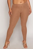 Womens Plus Brushed Ribbed Knit Leggings,