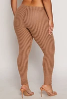Womens Plus Size Brushed Ribbed Knit Leggings, Brown, Size 1X