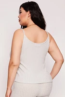 Womens Plus Size Brushed Ribbed Knit Cami, Grey, Size 1X