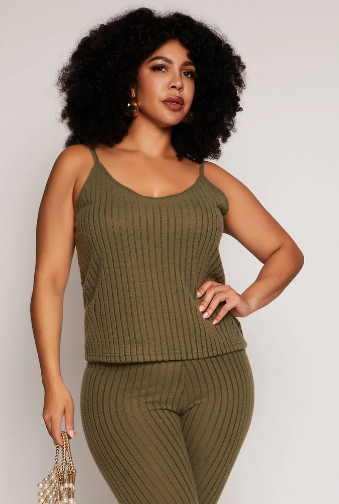 Womens Plus Brushed Ribbed Knit Cami, 1X