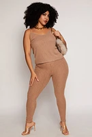 Womens Plus Size Brushed Ribbed Knit Cami, Brown, Size 2X