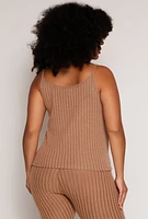 Womens Plus Size Brushed Ribbed Knit Cami, Brown, Size 2X