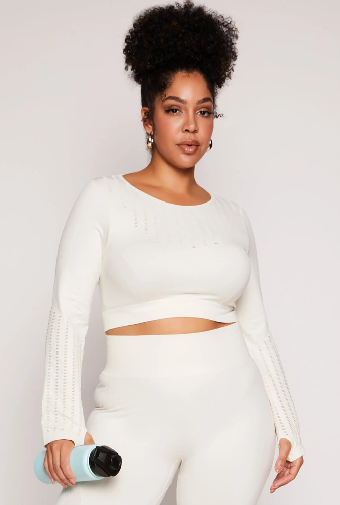 Womens Plus Seamless Laser Cut Active Top, White,