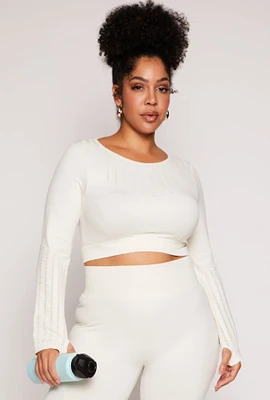 Womens Plus Seamless Laser Cut Active Top, White,