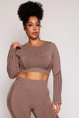 Womens Plus Size Seamless Laser Cut Active Top, Brown, Size 3X