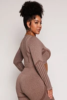 Womens Plus Size Seamless Laser Cut Active Top, Brown, Size 3X