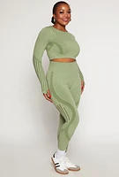 Womens Plus Size Seamless Laser Cut Active Top, Green, Size 1X