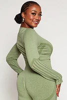 Womens Plus Size Seamless Laser Cut Active Top, Green, Size 1X