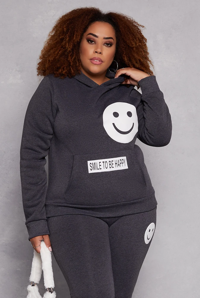 Womens Plus Size Smile To Be Happy Hoodie, Grey, Size 3X