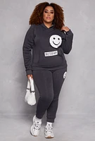 Womens Plus Size Smile To Be Happy Hoodie, Grey, Size 3X