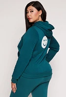 Womens Plus Size Smile To Be Happy Hoodie, Green, Size 1X