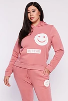 Womens Plus Smile To Be Happy Hoodie, Pink,