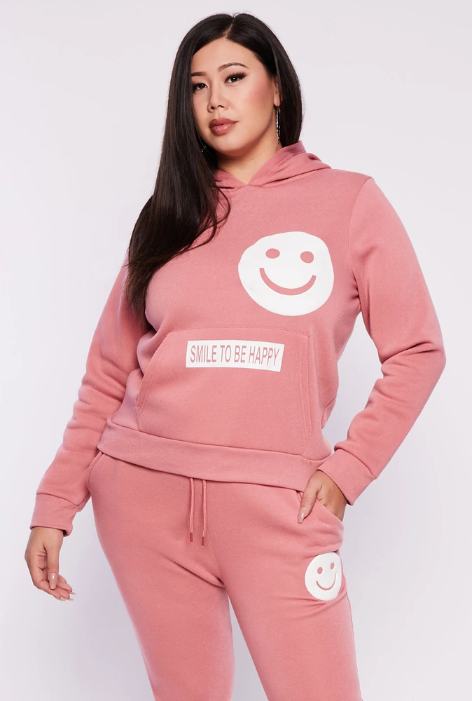 Womens Plus Size Smile To Be Happy Hoodie, Pink, Size 2X