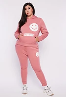 Womens Plus Smile To Be Happy Hoodie, Pink,