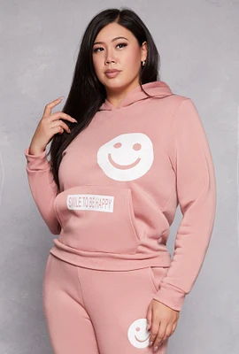 Womens Plus Smile To Be Happy Hoodie, Pink,