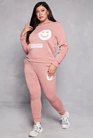 Womens Plus Smile To Be Happy Hoodie, Pink,