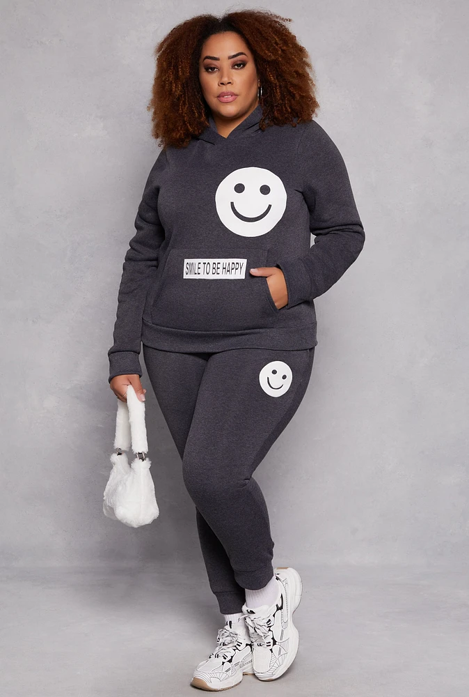 Womens Plus Size Smile Face Graphic Joggers, Grey, Size 1X