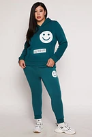 Womens Plus Smile Face Graphic Joggers, 1X