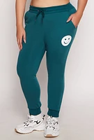 Womens Plus Smile Face Graphic Joggers, 1X