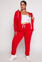 Womens Plus Size Varsity Stripe Zip Front Sherpa Lined Hoodie, Red, Size 1X